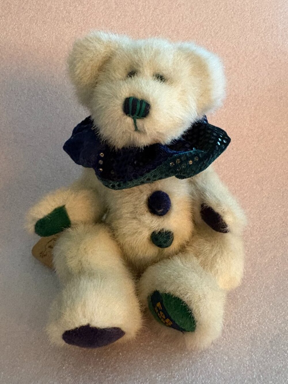 Boyds Bears GADGET 7" Plush White Green Clown Collar Poseable Vintage FOB TAGS